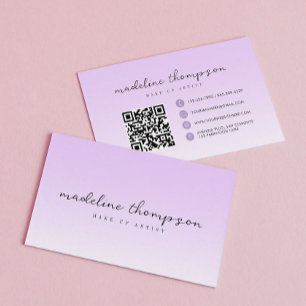 Ombre Pastel Lila Script Qr Code Business Card Visitenkarte