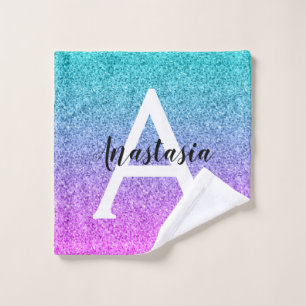 Ombre Pink Blue Lila Glitzer Glitzern Monogramm Waschlappen