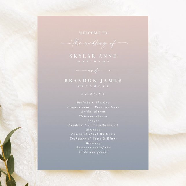 Ombre Pink & Dusty Blue Wedding Zeremony Program Programm (Von Creator hochgeladen)