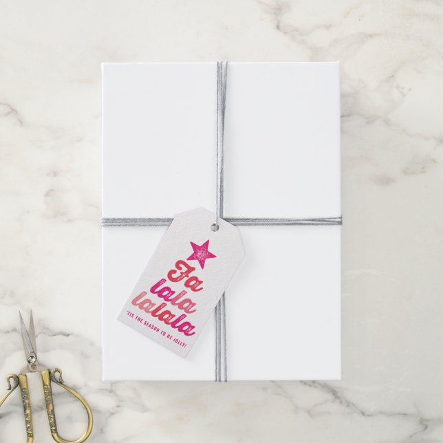 Ombre Pink Falalala Script Xmas Tree Spaß Urlaub Geschenkanhänger (Mit Garn)