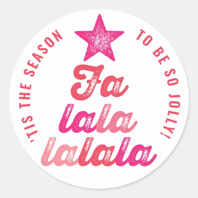 Ombre Pink Falalala Script Xmas Tree Spaß Urlaub Runder Aufkleber (Vorderseite)