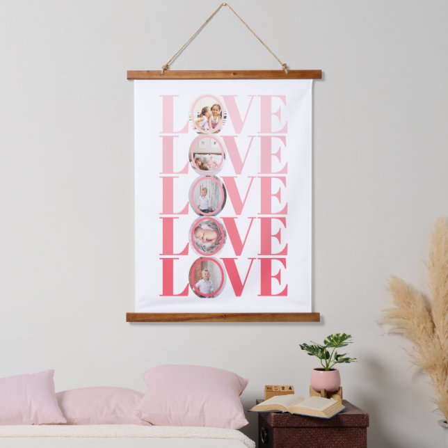 Ombre Pink LIEBE Foto Valentinstag Wandteppich Mit Holzrahmen (Schlafzimmer)