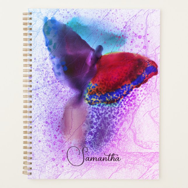 Ombre Pink und Lila Butterfly Foto Mit Monogramm Planer (Vorderseite)
