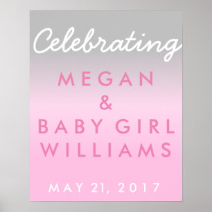 Ombre Pink und Silver Baby Dusche Willkommenspende Poster