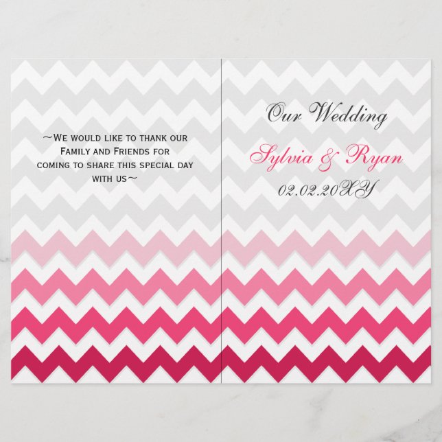 Ombre Pink Zickzack gefaltetes Hochzeitsprogramm (Vorderseite)