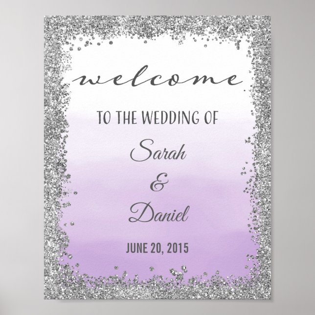 Ombre Purple and Silver Wedding Welcome Poster (Vorne)