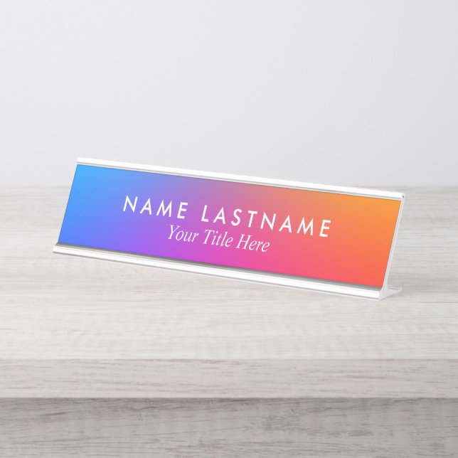 Ombre Rainbow Multicolor White Custom Title Schreibtischnamensplakette (Vorderseite )