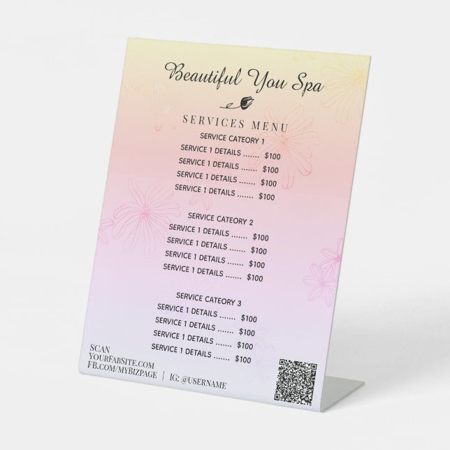 *~* Ombre Rainbow Pastel Tafelschalen Sockelschild (Vorderseite)