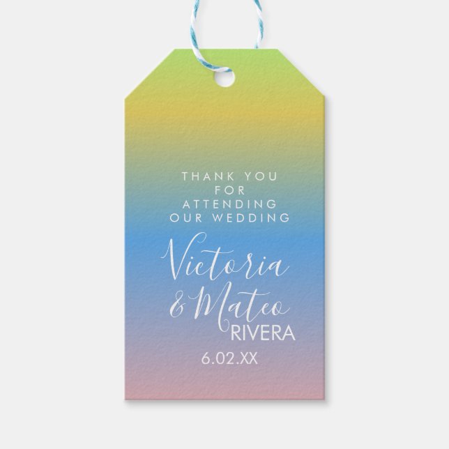 Ombre Rainbow Yellow Pink Wedding Geschenkanhänger (Vorderseite)