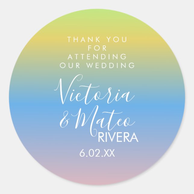 Ombre Rainbow Yellow Pink Wedding Runder Aufkleber (Vorderseite)