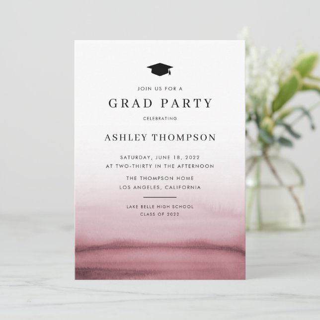 Ombre Red Modern Graduation Party Einladung (Stehend Vorderseite)