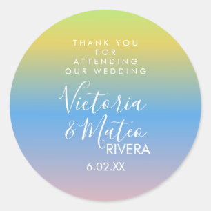 Ombre Regenbogen Gelb Blau Rosa Hochzeit   Runder Aufkleber