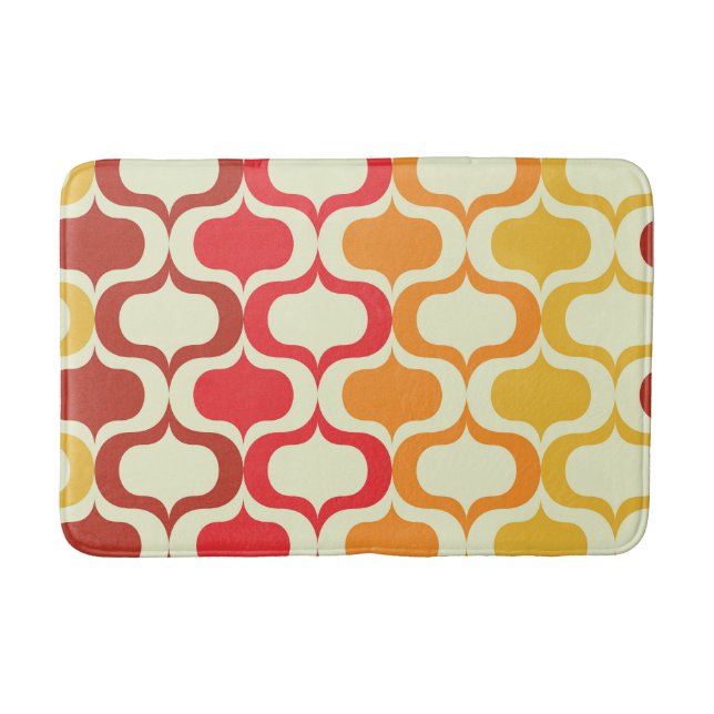 Ombre Retro Ogee in Orange, Mandarine und Rot Badematte (Vorderseite)