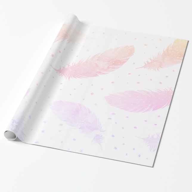 *~* Ombre rosa Pfirsich-Lavendel-Federn auf Weiß Geschenkpapier (Ungerollt)