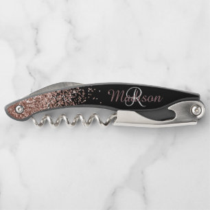 Ombre Rose Gold Stylish Monogram Glitzer Kellnermesser
