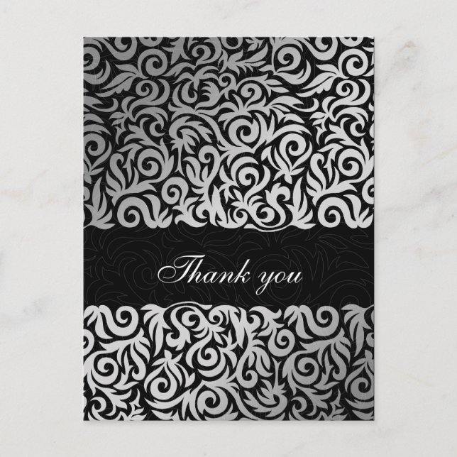 Ombre Silber und Schwarz Swirling Border Wedding Postkarte (Vorderseite)