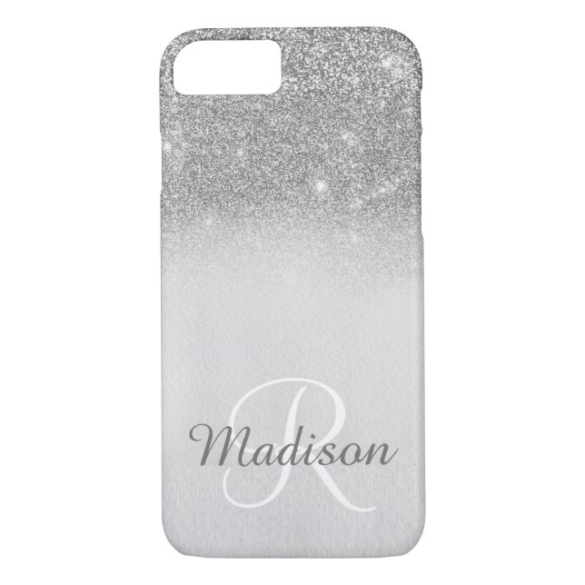 Ombre Silver Gray Glitzer Fading Monogram Case-Mate iPhone Hülle (Rückseite)