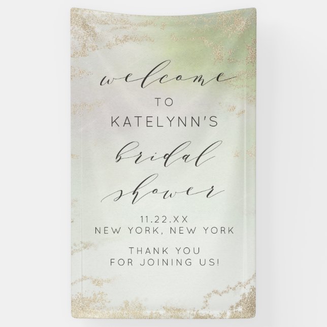 Ombre Spring Green Gold Foil Brautparty Willkommen Banner (Vertikal)
