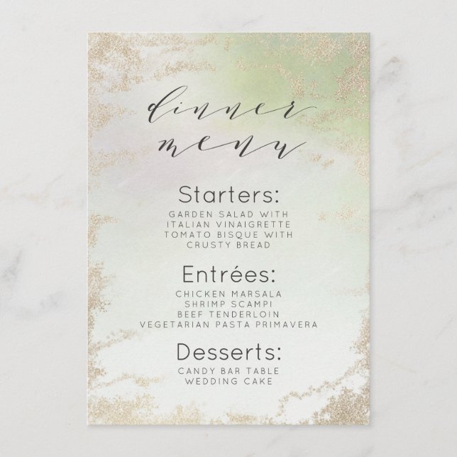 Ombre Spring Green Gold Foil Mattiert Chic Abendes Menükarte (Vorderseite)