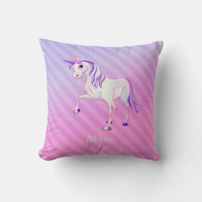 Ombre Streifen und Einhorn Kissen (Vorderseite)