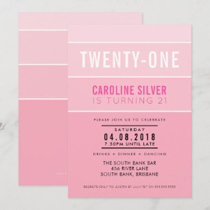 OMBRE STRIPE 21E anniversaire INVITATION chic rose