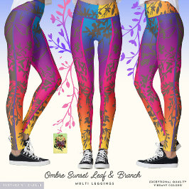 Ombre Sunset Leaf und Branch Leggings