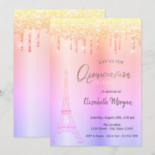 Ombre Tropfens, Eiffelturm Quinceañera Einladung