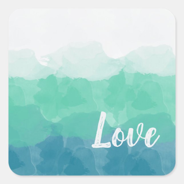 Ombre Türkis Blau und Neo Mint Liebe Gradient Quadratischer Aufkleber (Vorderseite)