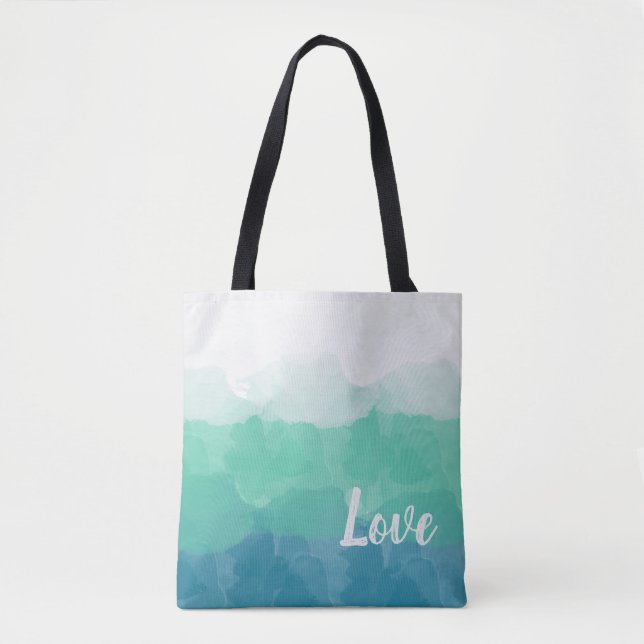 Ombre Türkis Blau und Neo Mint Liebe Gradient Tasche (Vorderseite)