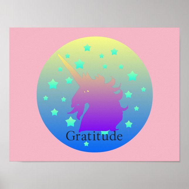 Ombre unicorn mit Dankbarkeit Poster (Vorne)