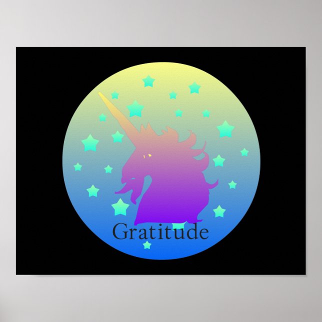 Ombre unicorn mit Dankbarkeit Poster (Vorne)