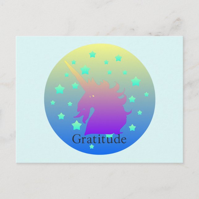 "Ombre unicorn mit Wort Dankbarkeit"Postkarte Postkarte (Vorderseite)