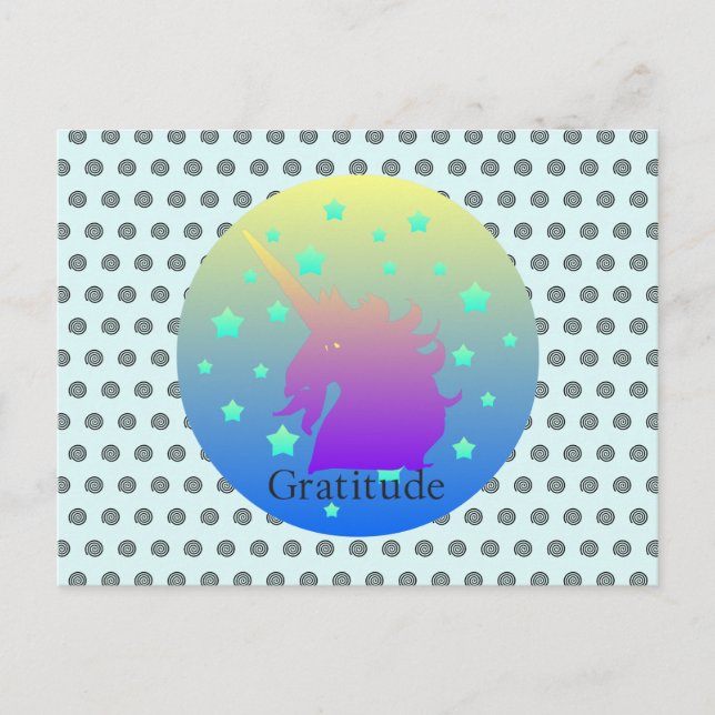 "Ombre unicorn mit Wort Dankbarkeit" Postkarte. Postkarte (Vorderseite)