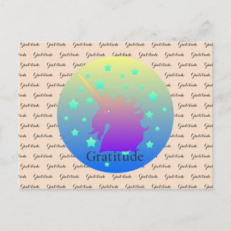 "Ombre unicorn mit Wort Dankbarkeit" Postkarte. Postkarte