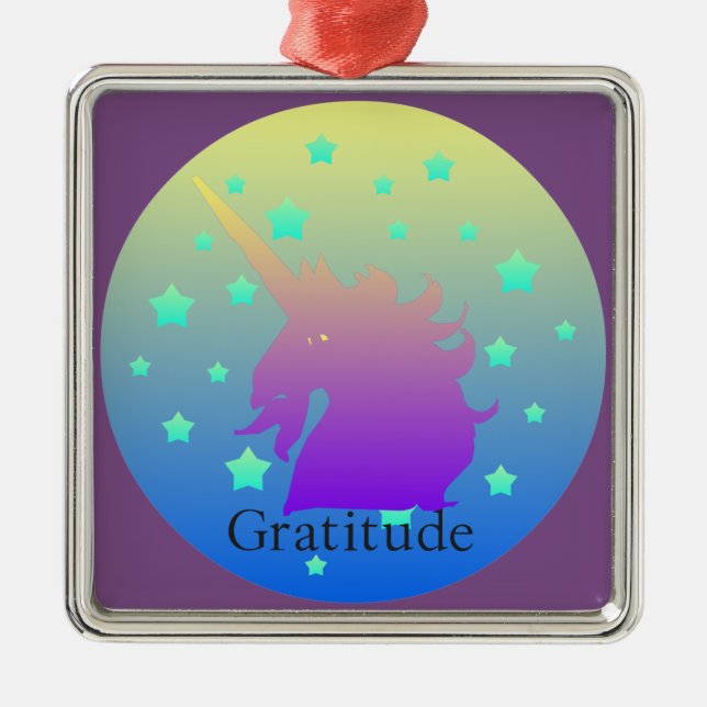 "Ombre unicorne avec la parole gratitude" Ornement (Devant)