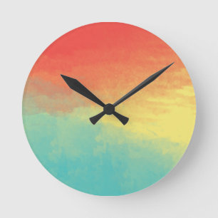 Ombre Wasserfarbe Textur - Aquamarin, gelb, korall Runde Wanduhr