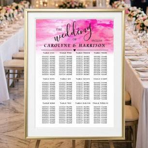 Ombre-Watercolor-Hochzeitssitzplan - Rosa Poster