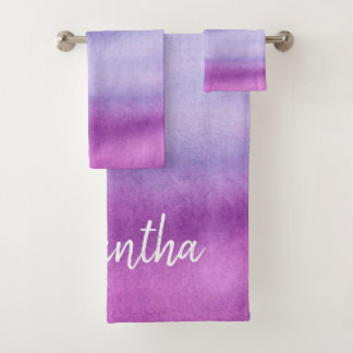 Ombre Watercolor-Name-lila/blaues Tuch-Set Badhandtuch Set