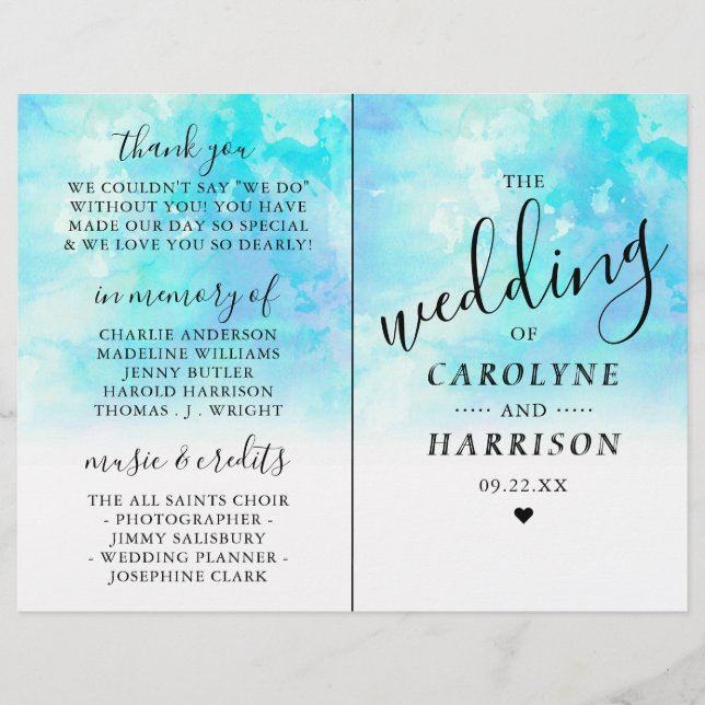 Ombre Watercolor Wedding Bi-fold Programs - Blue (Vorderseite)