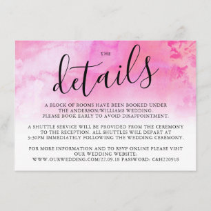 Ombre Watercolor Wedding Detail Card - Rosa Begleitkarte