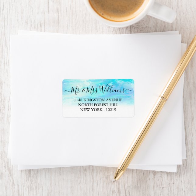Ombre Watercolor Wedding Labels - Blau Adressaufkleber (Insitu)