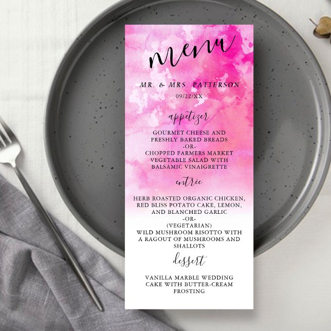 Ombre Watercolor Wedding Menu Cards - Rosa Menükarte (Von Creator hochgeladen)