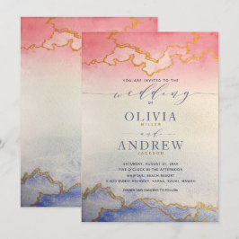 Ombre Watercolor Wedding Pink and Blue Einladung