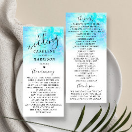Ombre Watercolor Wedding Program Cards - Blue Programm