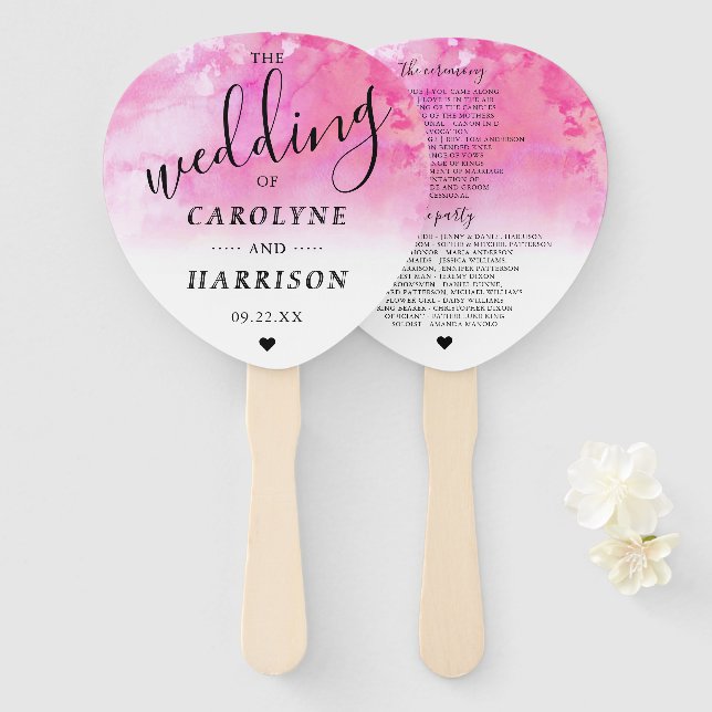 Ombre Watercolor Wedding Program Hand Fans - Rosa Fächer (Vorne und Hinten)
