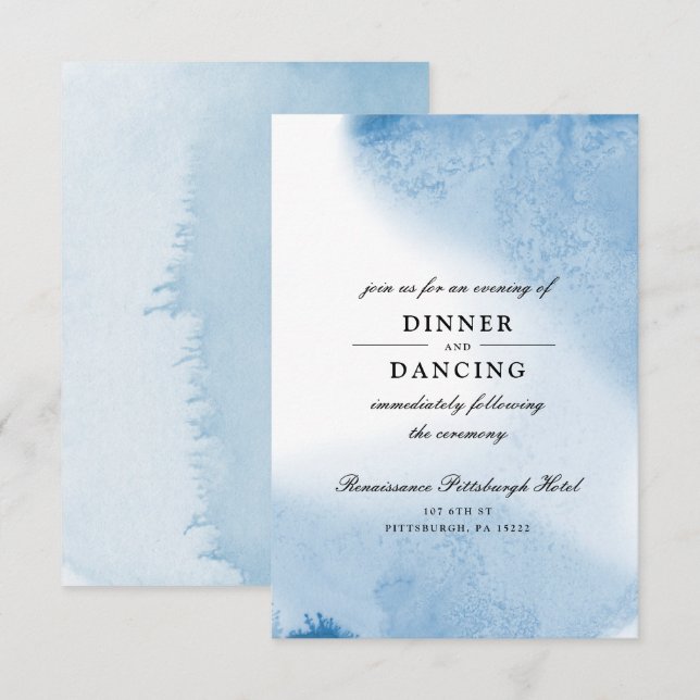 Ombre Watercolor Wedding Reception Card | Blau Einladung (Vorne/Hinten)