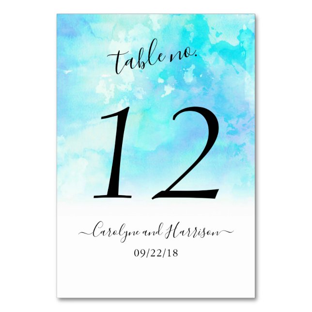 Ombre Watercolor Wedding Tischnummer Cards - Blau (Vorderseite)