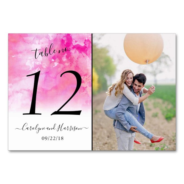 Ombre Watercolor Wedding Tischnummer Cards - Rosa (Vorderseite)