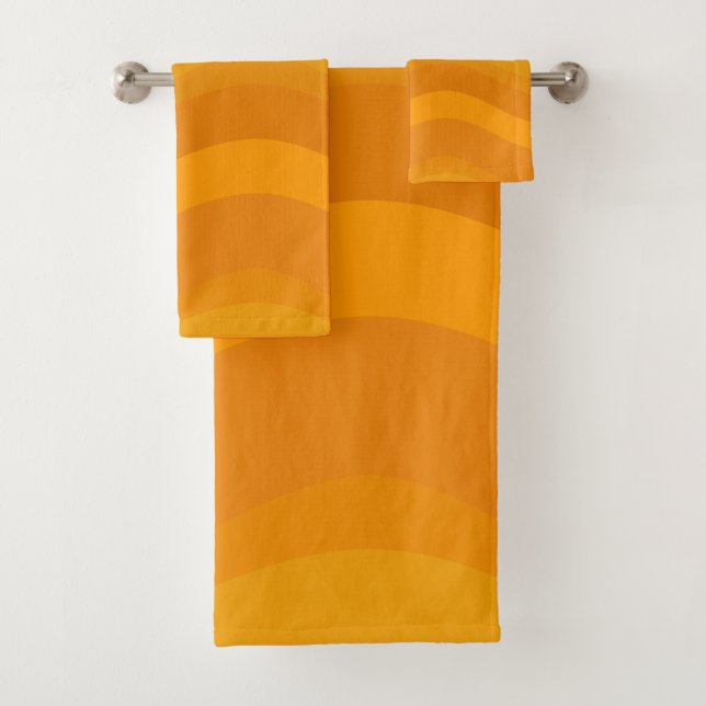 Ombre Yellow Gradient Wavy Lines Geometric Artwork Badhandtuch Set (Insitu)