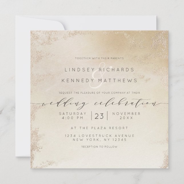 Ombre Yellow Mattiert Foil Luxe Wedding Square Einladung (Vorderseite)